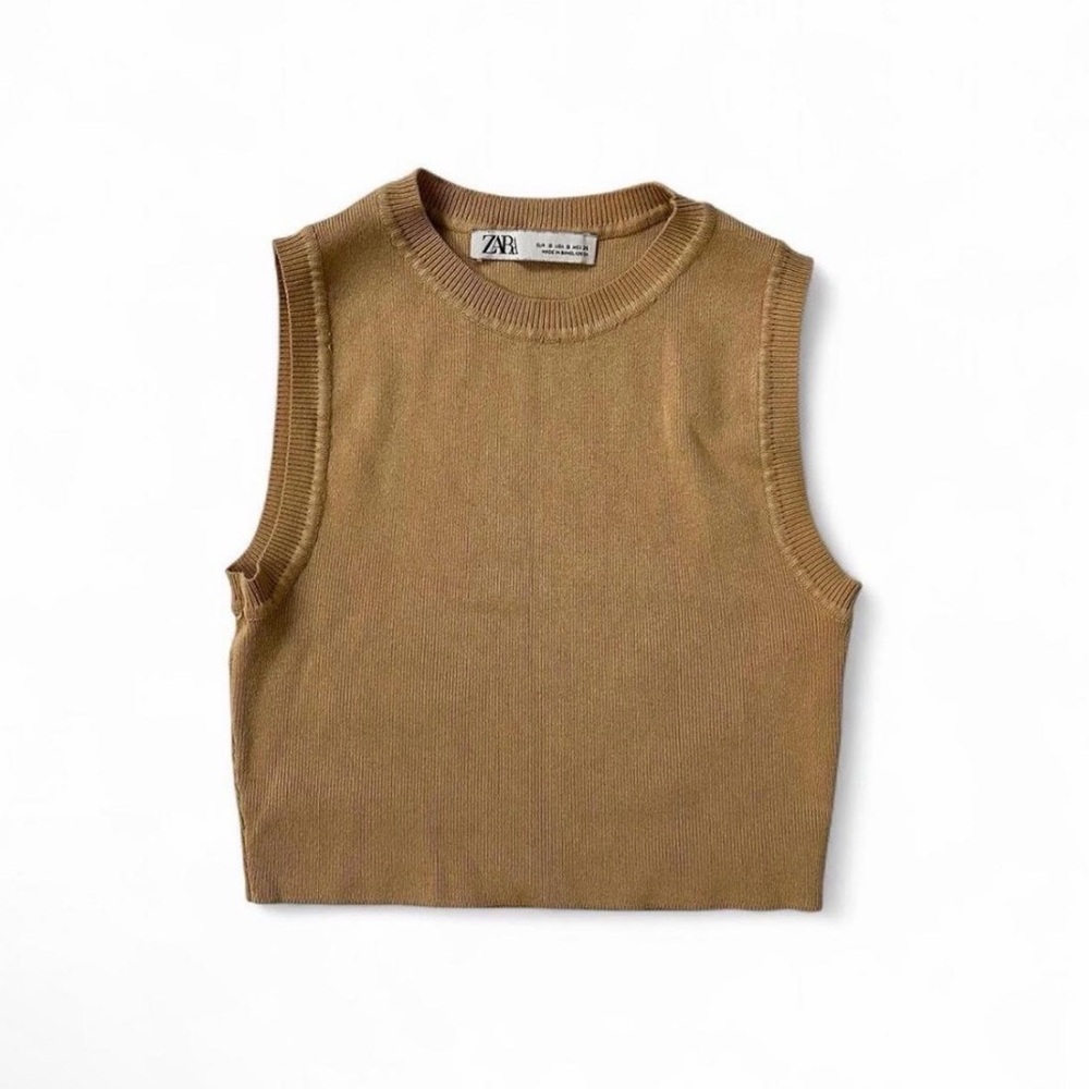 Zara Beige Ribbed Sleeveless Crop Top size S